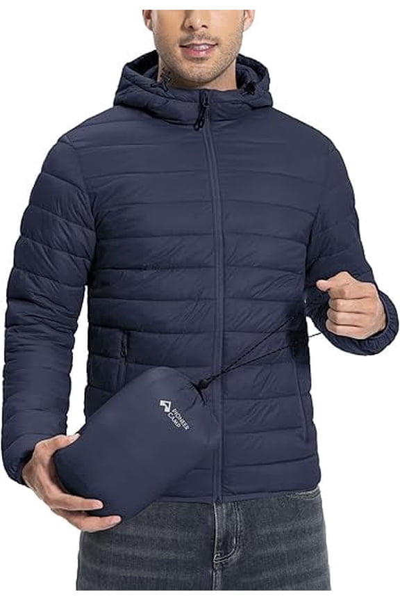 Men's Packable Puffer Jacket, Hooded with 6 Pockets