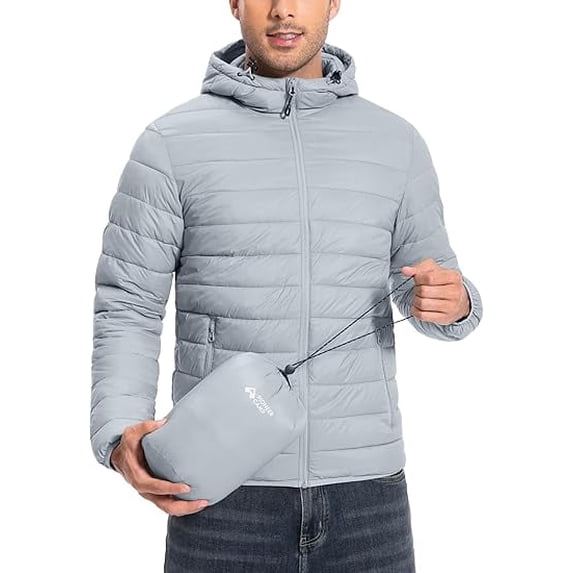 Pioneer Camp Men's Packable Puffer Jacket, Hooded with 6 Pockets