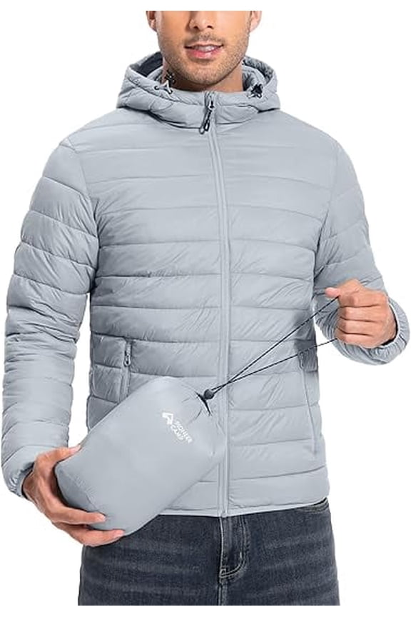 Men's Packable Puffer Jacket, Hooded with 6 Pockets
