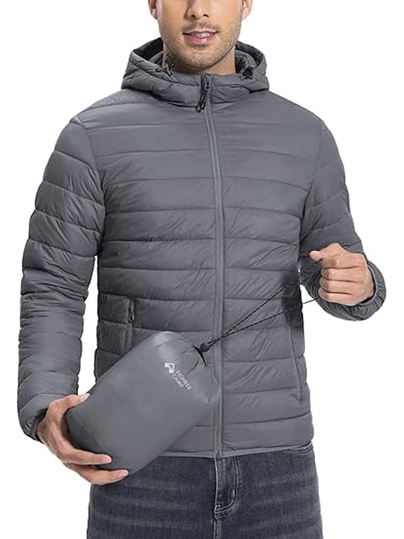 Men's Packable Puffer Jacket, Hooded with 6 Pockets