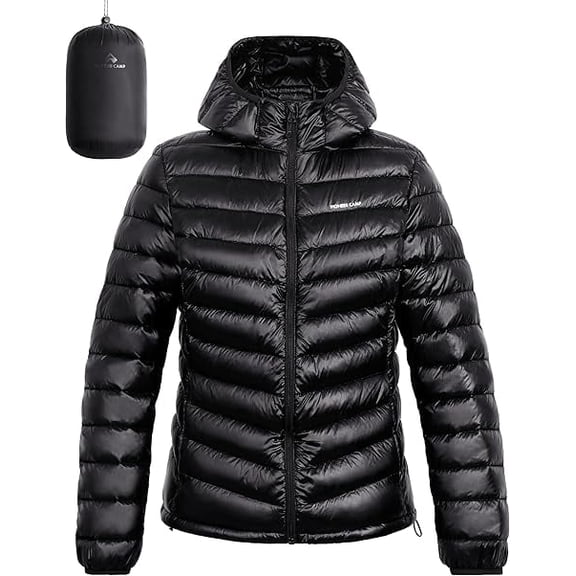 Pioneer Camp Women's Packable Puffer Jacket, Hooded Lightweight Water Resistant
