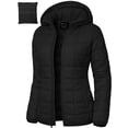 thumbnail image 1 of Packable Puffer Jacket Women with Hood Ember Black Quilted Water-Resistant- Repellent For Outdoor (L), 1 of 7