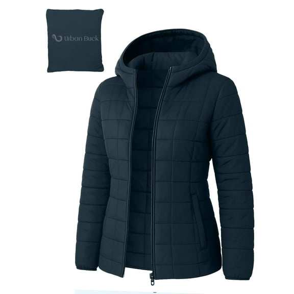 Packable Puffer Jacket Women with HoodEmber Dark Blue Quilted Water-Resistant- Repellent For Outdoor (M)