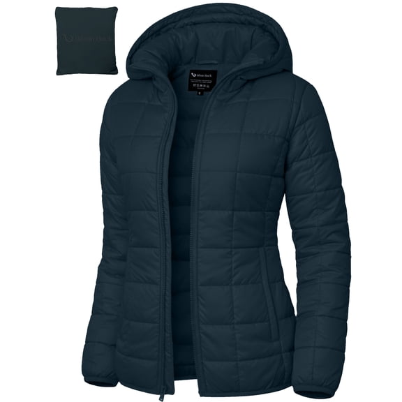 Packable Puffer Jacket Women with HoodEmber Dark Blue Quilted Water-Resistant- Repellent For Outdoor (XL)