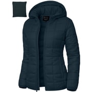 Packable Puffer Jacket Women with HoodEmber Dark Blue Quilted Water-Resistant- Repellent For Outdoor XL
