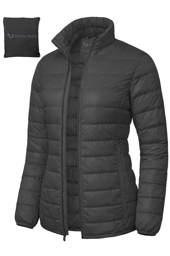Packable Puffer Jacket Women without Hood Ellie Black Water-Resistant- Repellent For Outdoor (S)