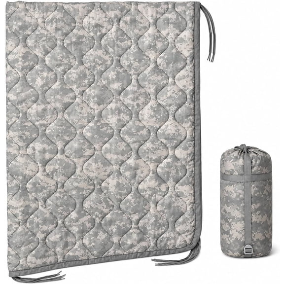 Packable Quilted Camping Blanket, 82 x 58 in, Outdoor Throw with Stuff Sack,ACU