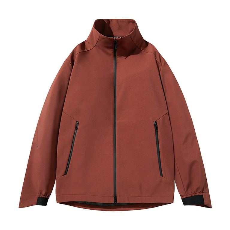 Packable Rain Jacket Mens Hoodless Outdoor Jacket Solid Color Stretch Long Sleeve Coat Zipper Multiple Pocket Autumn Unisex Jacket Leather Jacket
