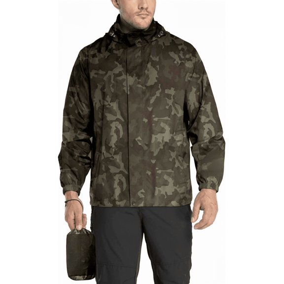 Packable Rain Jacket for Men Lightweight Waterproof Rain Shell with Hood Size 4X-Large Color Camouflage