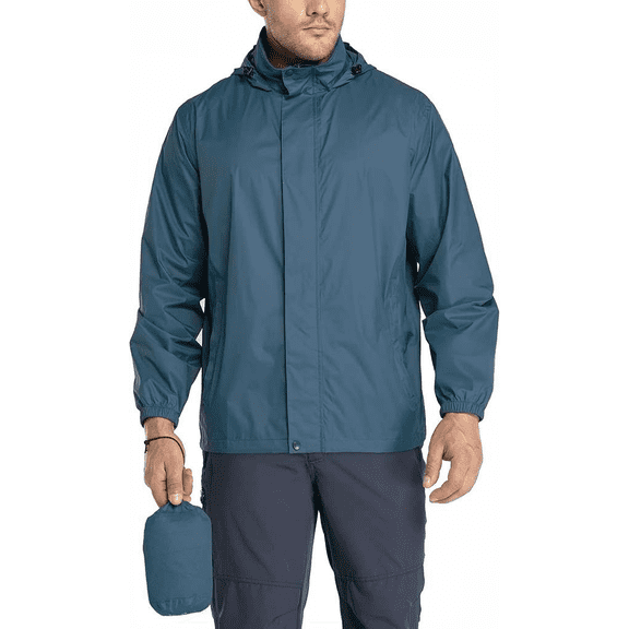 Packable Rain Jacket for Men Lightweight Waterproof Rain Shell with Hood Size Medium Color Royal Blue