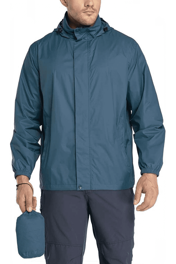 Packable Rain Jacket for Men Lightweight Waterproof Rain Shell with Hood Size X-Large Color Royal Blue