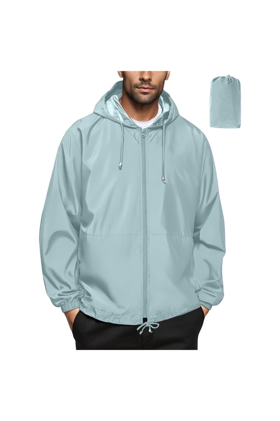 Packable Rain Jacket for Men Lightweight Waterproof Raincoat with Hood Travel Hiking Golf Outdoor Windbreaker