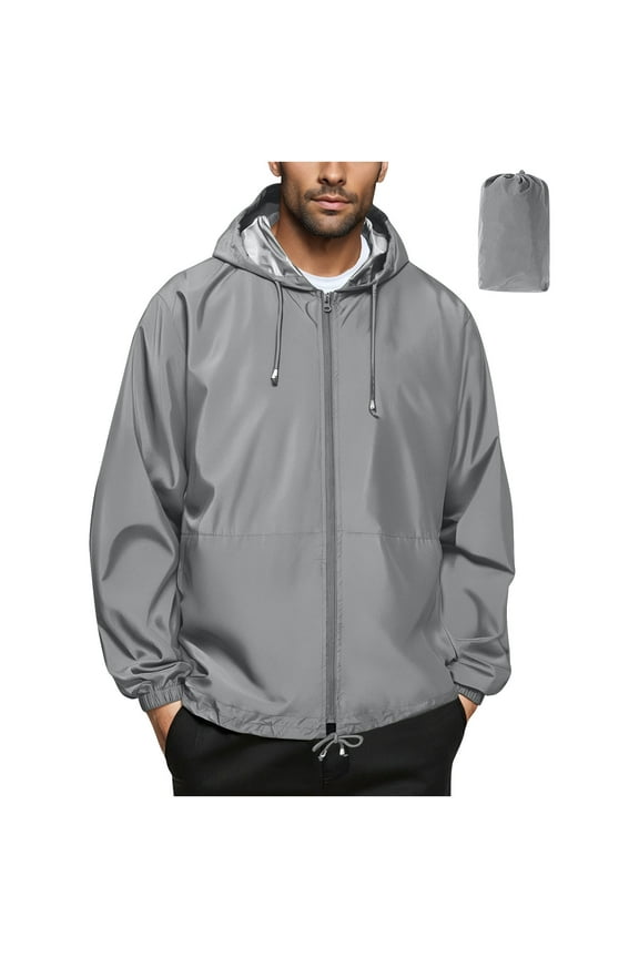 Packable Rain Jacket for Men Lightweight Waterproof Raincoat with Hood Travel Hiking Golf Outdoor Windbreaker