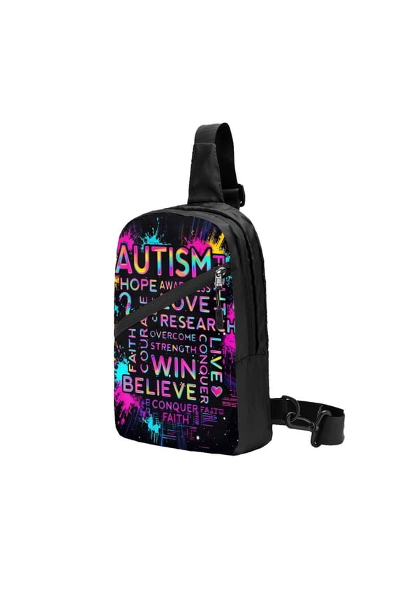 Packable Sling Backpack Autism Awareness Patterm Foldable Crossbody Shoulder Chest Bag Daypack for Women Men