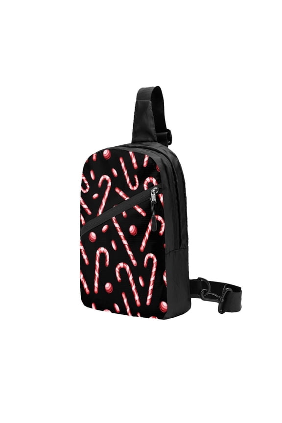 Packable Sling Backpack Candy Cane Print Foldable Crossbody Shoulder Chest Bag Daypack for Women Men