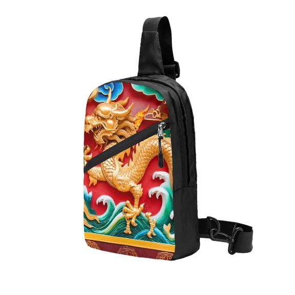Packable Sling Backpack Chinese Dragon Foldable Crossbody Shoulder Chest Bag Daypack for Women Men