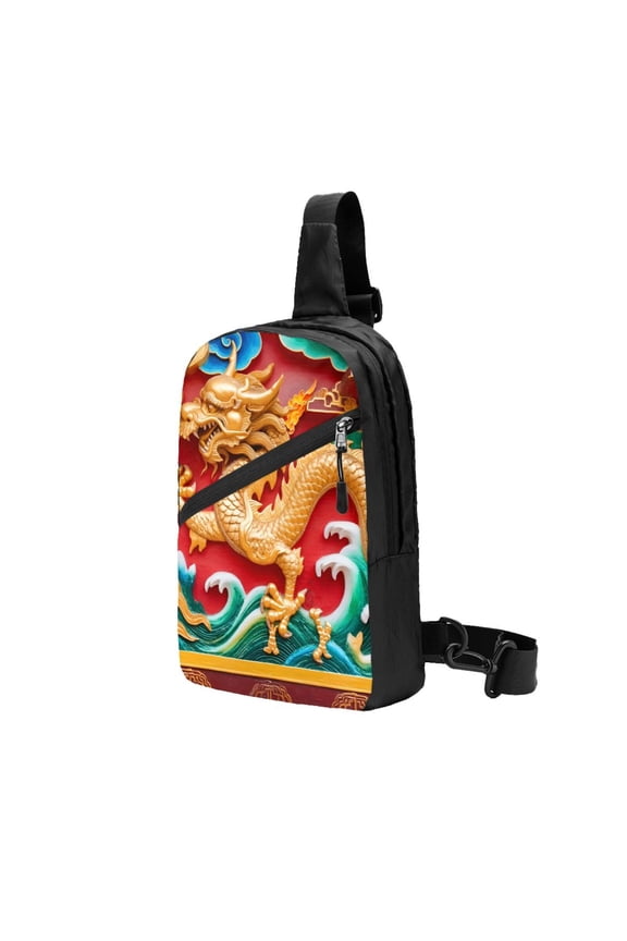 Packable Sling Backpack Chinese Dragon Foldable Crossbody Shoulder Chest Bag Daypack for Women Men