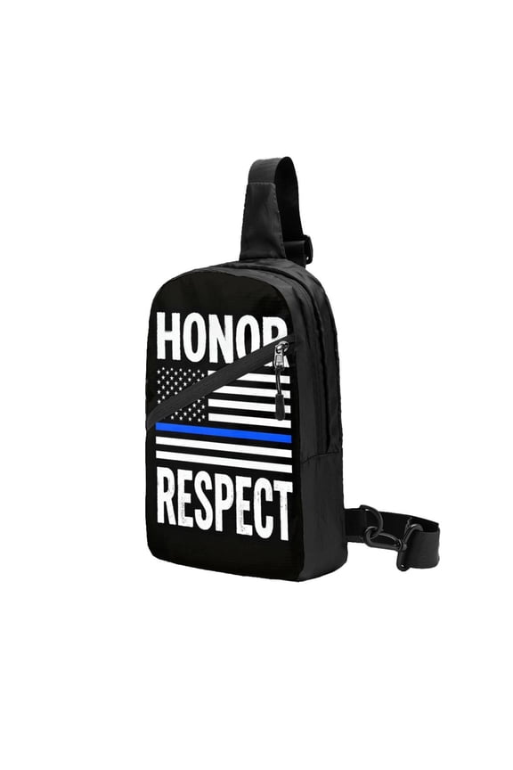 Packable Sling Backpack Honor Respect Police Thin Blue Line Flag Foldable Crossbody Shoulder Chest Bag Daypack for Women Men