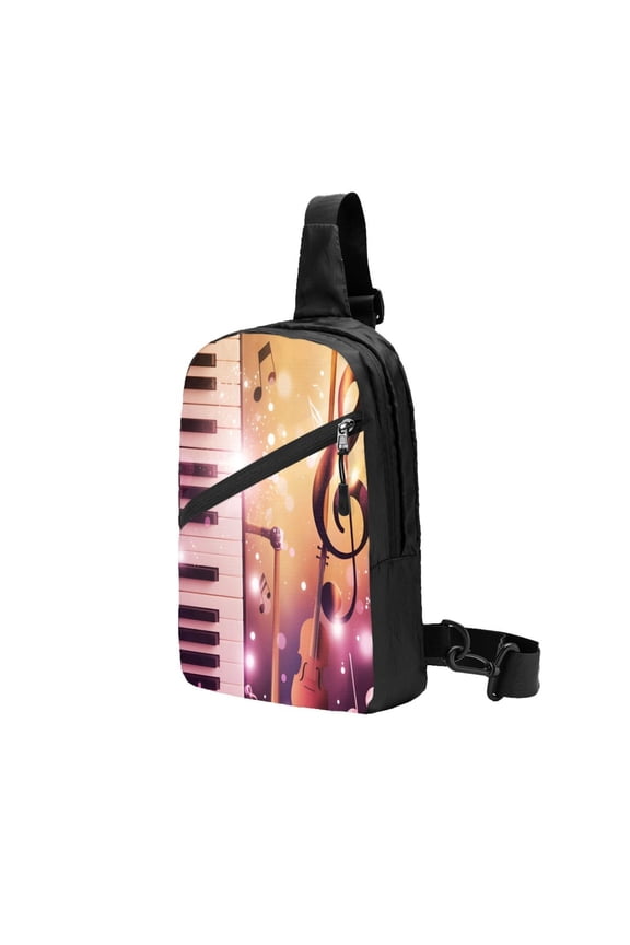 Packable Sling Backpack Music Note Piano Pattern Foldable Crossbody Shoulder Chest Bag Daypack for Women Men