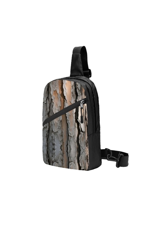 Packable Sling Backpack Nature Tree Old Pine Bark Wood Foldable Crossbody Shoulder Chest Bag Daypack for Women Men