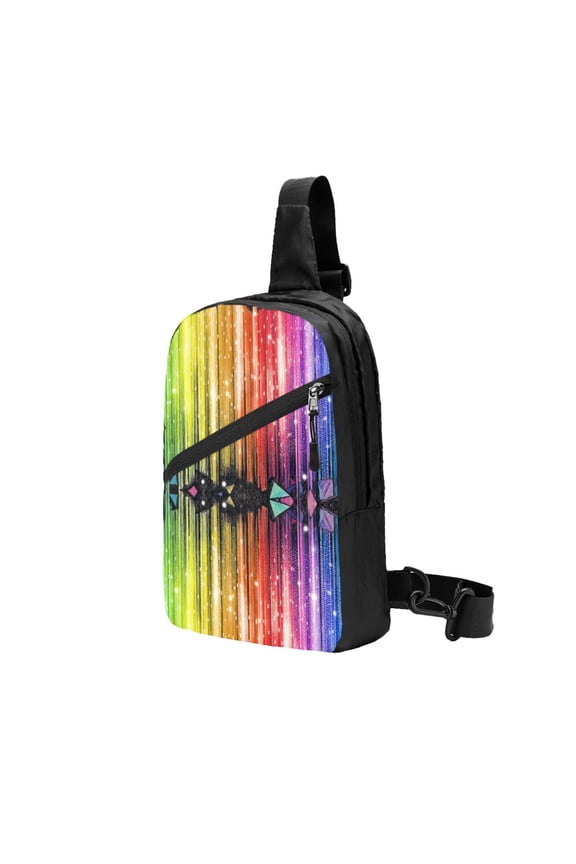 Packable Sling Backpack Rainbow Glitter Foldable Crossbody Shoulder Chest Bag Daypack for Women Men