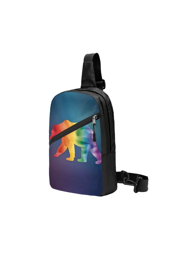 Packable Sling Backpack Rainbow Pride Flag With Gay Bear Foldable Crossbody Shoulder Chest Bag Daypack for Women Men