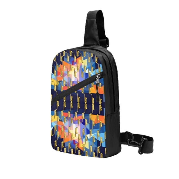 Packable Sling Backpack Saxophone Musical Instruments Foldable Crossbody Shoulder Chest Bag Daypack for Women Men
