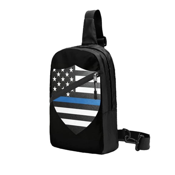 Packable Sling Backpack Thin Blue Line Black Flag Foldable Crossbody Shoulder Chest Bag Daypack for Women Men