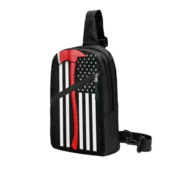 Packable Sling Backpack Thin Red Firefighter Line Axe Flag Pattern Foldable Crossbody Shoulder Chest Bag Daypack for Women Men