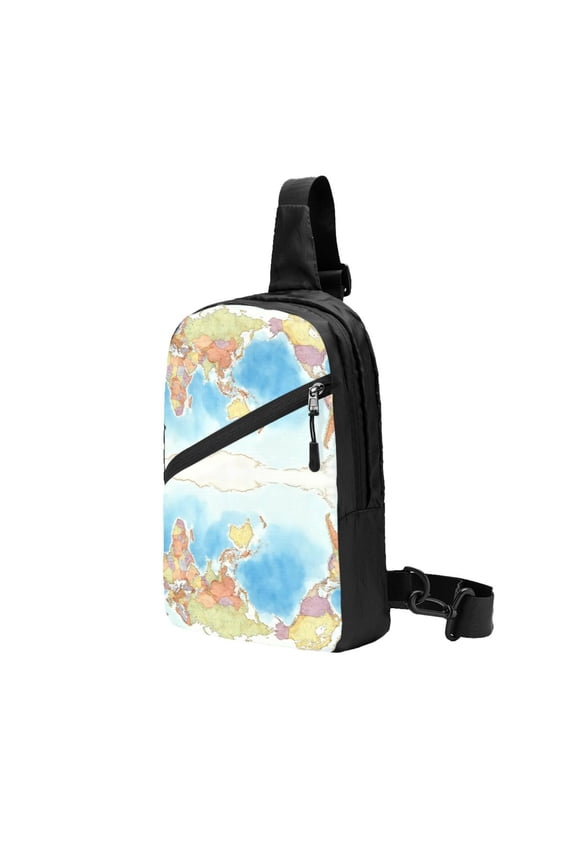 Packable Sling Backpack World Map Foldable Crossbody Shoulder Chest Bag Daypack for Women Men