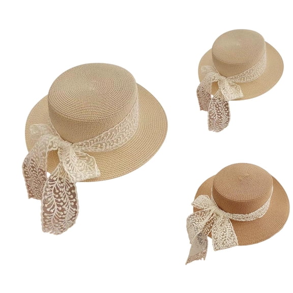 Packable Sun Hat for Women – Flat Top Lace Straw Sun Hat, Wide Brim Floppy Hat with UV Protection, Country Picnic Beach Hat for Travel and Outdoor Fun