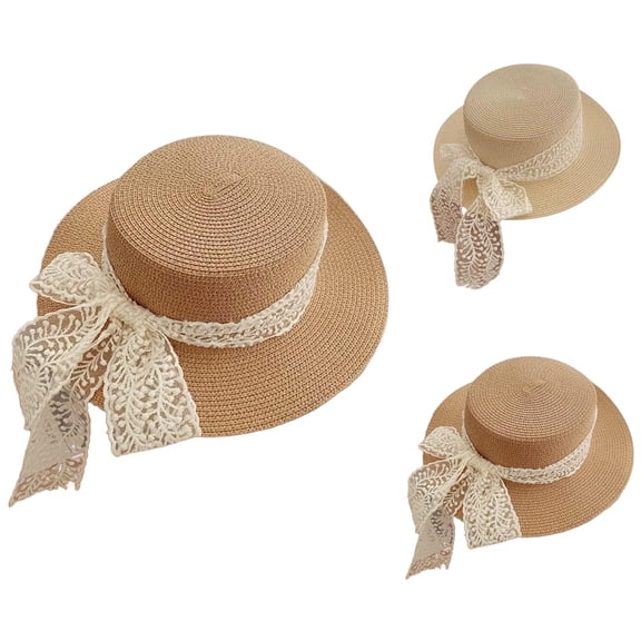 Packable Sun Hat for Women – Flat Top Lace Straw Sun Hat, Wide Brim Floppy Hat with UV Protection, Country Picnic Beach Hat for Travel and Outdoor Fun