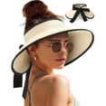 thumbnail image 1 of Packable Sun Hat Women Wide Brim Straw Visor Hat, Open Top Ponytail Friendly Adjustable Beach Travel Hat Foldable Summer Sun Protection Visor Cap, 1 of 7