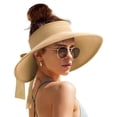 thumbnail image 1 of Packable Sun Hat Women Wide Brim Straw Visor Hat, Open Top Ponytail Friendly Adjustable Beach Travel Hat Foldable Summer Sun Protection Visor Cap, 1 of 7