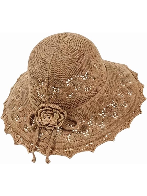 Packable Sun Hats for Women, Elegant Woven Straw Bucket Hat, Summer Straw Hats for Women, Womens Beach Hat Khaki Bowknot