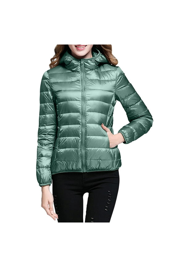 Packable down Jacket, Lightweight Hooded Puffer, White Duck down Coat Mint Green M , Coat