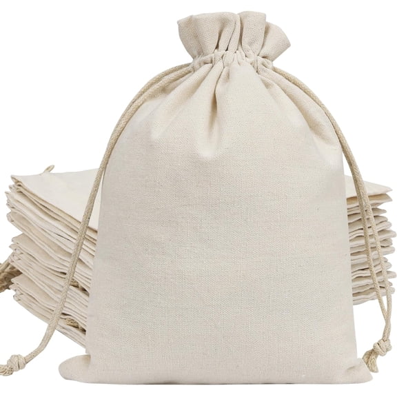 Package 20pcs Cotton Canvas Bags 7x9 inches, Fabric Drawstring Gift Bags Pouches Sachet for Party Favors Craft DIY