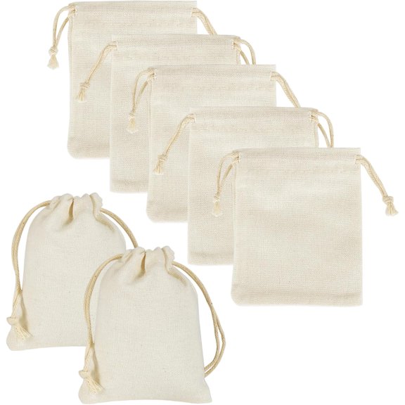 Package 20pcs Little Muslin Bags 3x4 inches, Double Drawstring Cotton Jewelry Pouches