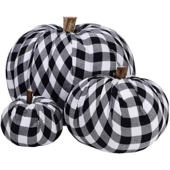 3 Assorted Burlap Pumpkins Fabric Pumpkins Buffalo Plaid Pumpkins Gingham Fabric Pumpkins Fall Thanksgiving Halloween Seasonal Holiday Farmhouse Tabletop Decoration
