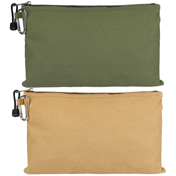 Package Canvas Tool Bag Water Resistant, 2pcs Tool Pouches with Zipper and Carabiner, Heavy Duty Utility Bags for Tools Camping