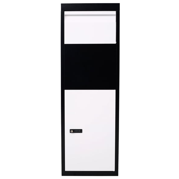 , Package Delivery Box, 14'' x 11.3'' x 42'', Galvanized Steel Parcel Mailbox w/Code Lock & Mounting Hardware, for Outdoor Porch, Curbside, Black and White, White+Black ,Steel ,