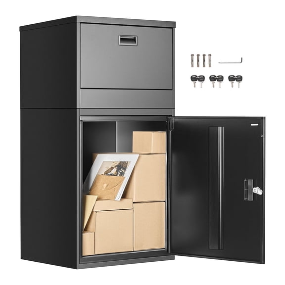 Package Delivery Box - 38.6" Mailbox with Lock, Galvanized Steel Secure Drop Box, Weather Resistant Parcel Lockers for Home & Office - Black