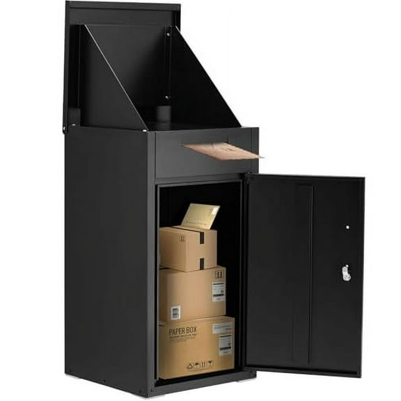Package Delivery Box for Outside, 17" x 16" x 38.3" Lockable Anti-Theft Parcel Drop Box with Mailbox Waterproof Weather Resistant Full Metal Frame for Porch Fence Curbside Large Ca