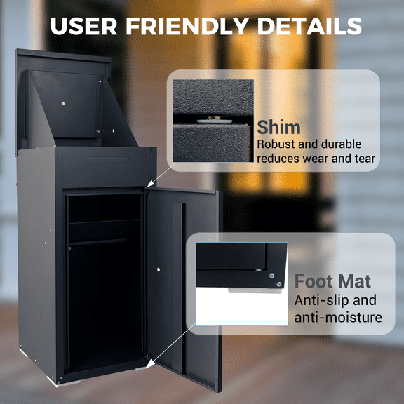 Package Delivery Box for Outside, 34x16x17 Inch Cold-Rolled Steel Lockable Mailbox for Porch, House, Curbside, Black, Anti-Theft Parcel Drop Box with Mail Slot