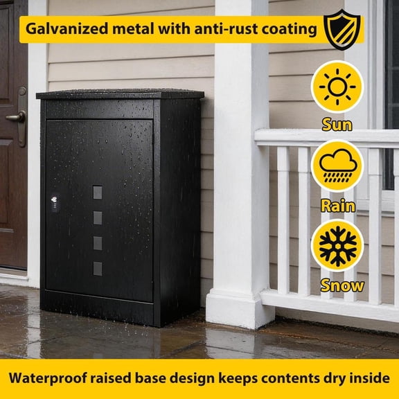 Package Delivery Box for Outside,Lockable Anti-Theft Parcel Drop Box with Mailbox Waterproof Weather Resistant Full Metal Frame (Black, 41"x21"x16.5", Flip-Top)