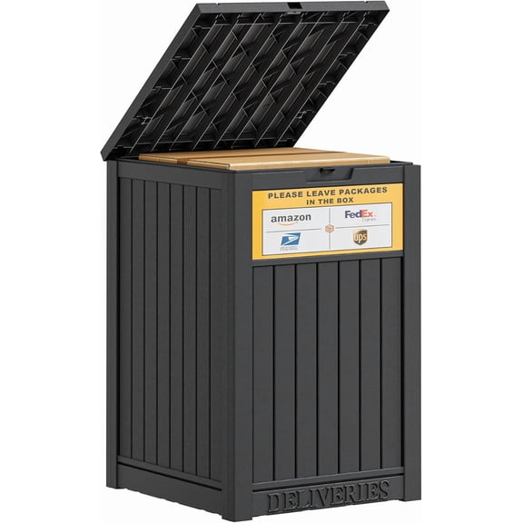 Package Delivery Box With Sign for Outside,Outdoor Storage with Lockable Secure,Large Double Wall Resin Outdoor Package Delivery and Waterproof,48 Gallon