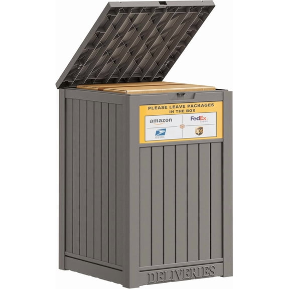 Package Delivery Box With Sign for Outside, Outdoor Storage with Lockable Secure, Large Double Wall Resin Outdoor Package Delivery and Waterproof, 48 Gallon
