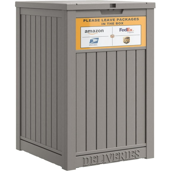 Package Delivery Box With Sign for Outside, Outdoor Storage with Lockable Secure, Large Double Wall Resin Outdoor Package Delivery and Waterproof, 48 Gallon