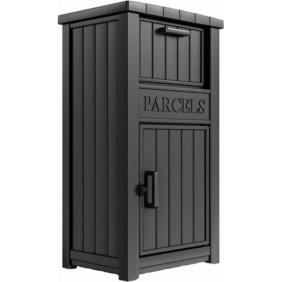 Package Delivery Box for Outside, Large Parcel Drop Box with Lockable Secure, Waterproof and Anti-Theft Storage for Porch, Curbside, House (Black)