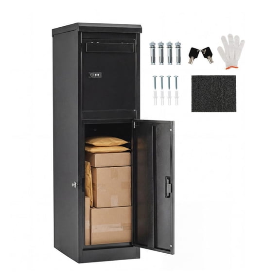 Package Delivery Box with Lock, Galvanized Steel Parcel Mailbox - Dual Compartment, Secure Drop Box for Outdoor Mail & Packages, Code & Key Lock